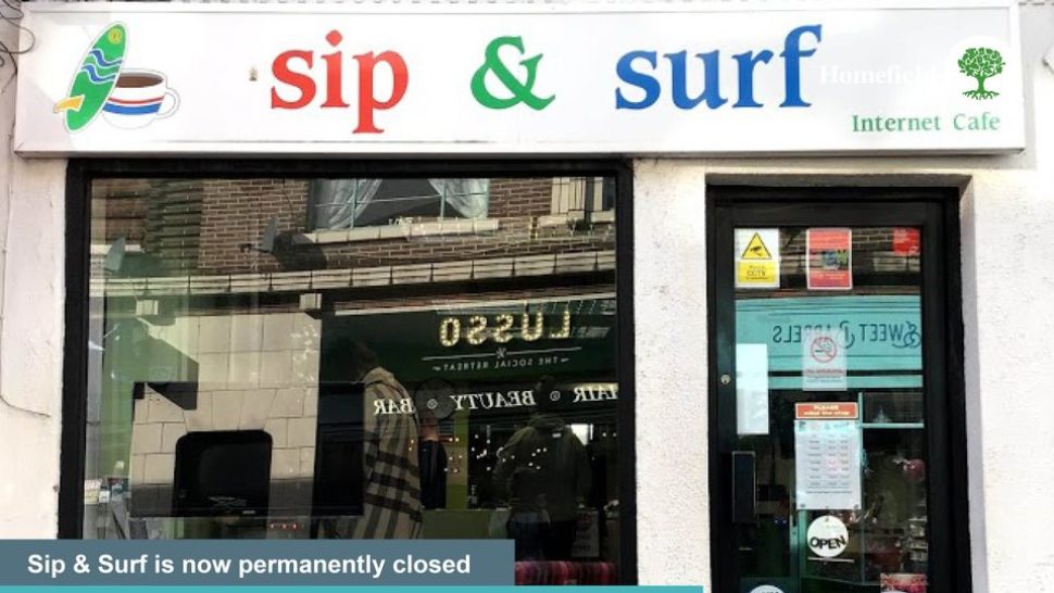 Sip and Surf shopfront, saying Sip and Surf is now permanently closed, goodbye from all the team