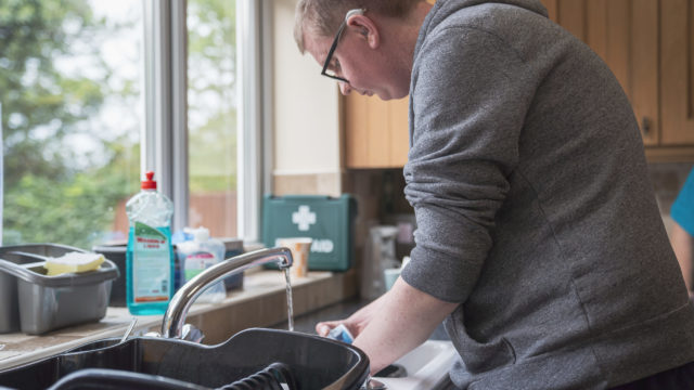 Student washing up