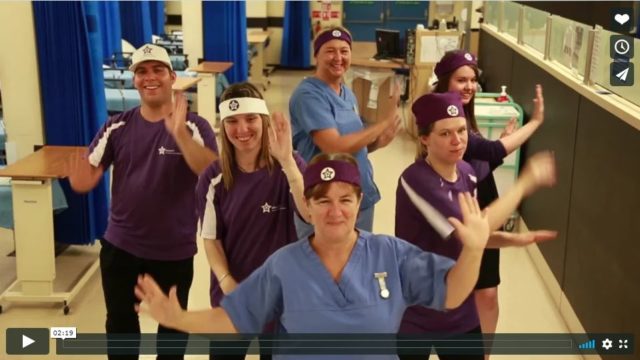 Screenshot of Purple Star team doing their handwashing rap video