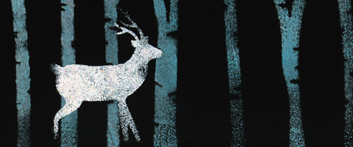 Metal-printed deer in a wood