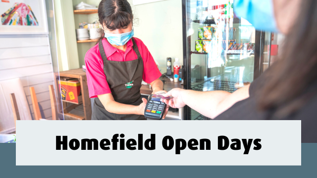 Student at work using card machine. Text reads- Homefield Open Days
