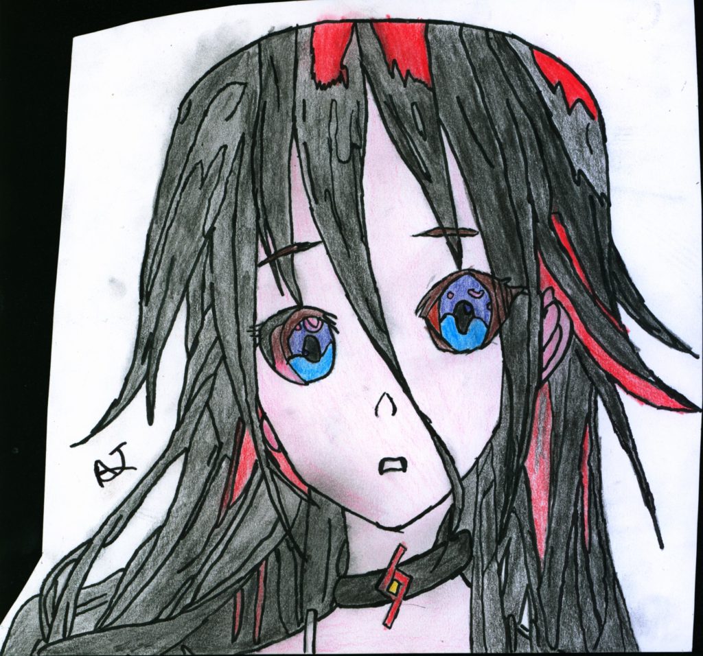 Anime style character drawing of a young adult