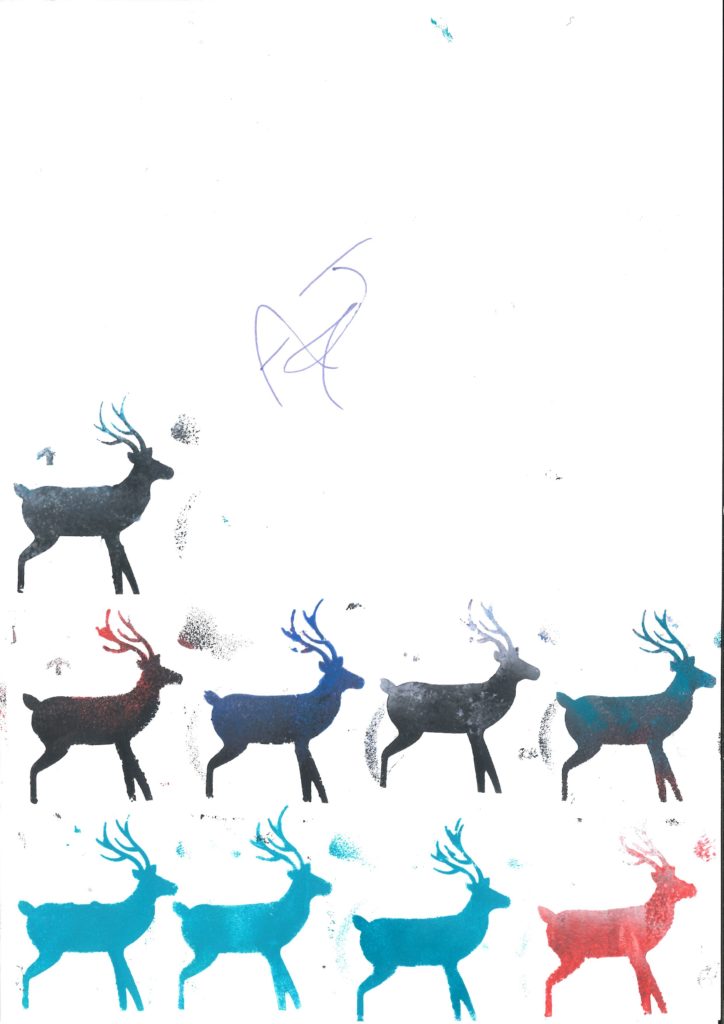 Stencils of reindeer in different colours