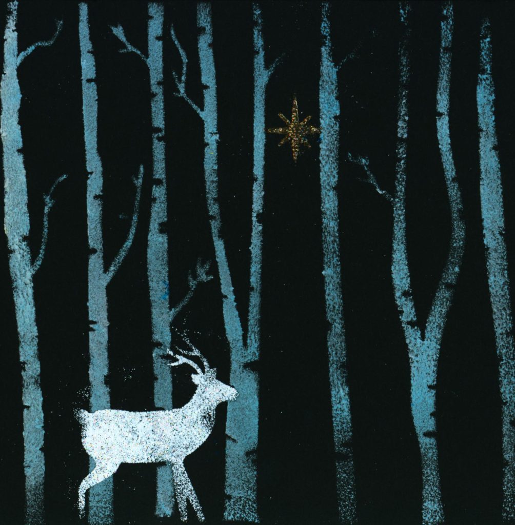 Stencil painting of a deer in the forest