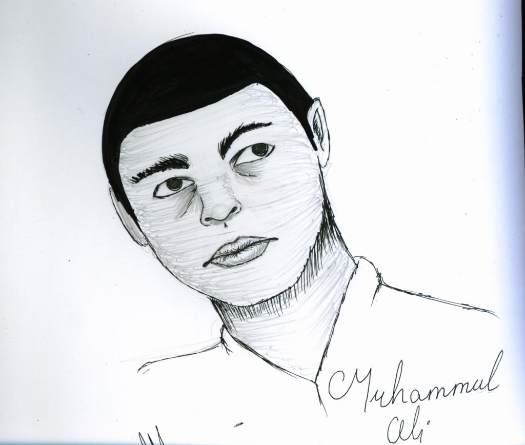 Pencil drawing of Muhammad Ali