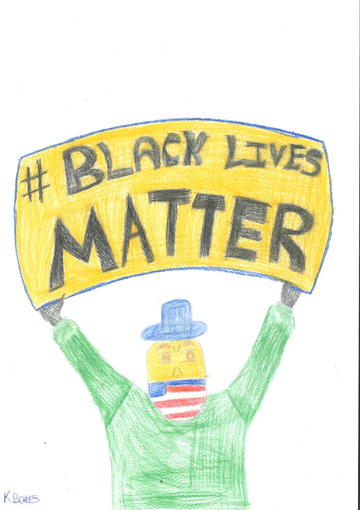Drawing of a person holding a Black Lives Matter sign