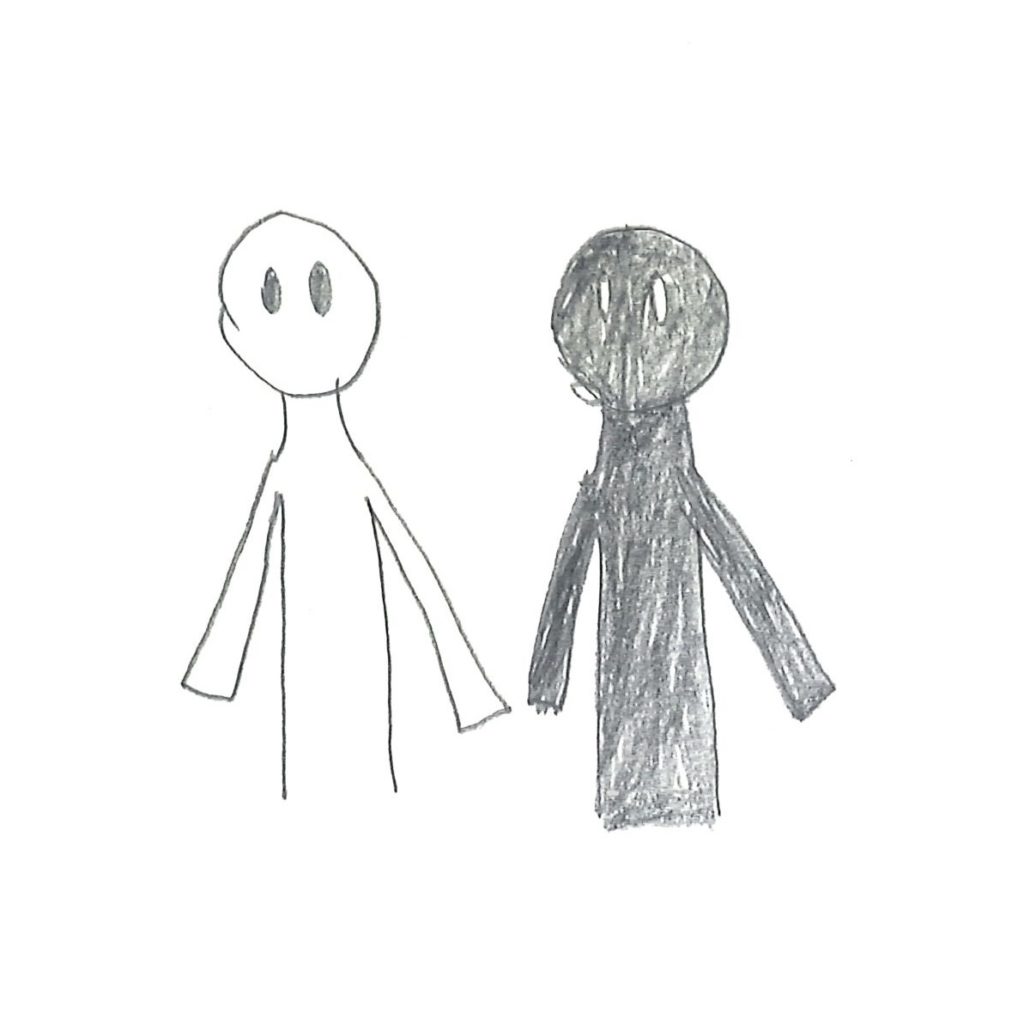 Drawing of a white person and a Black person