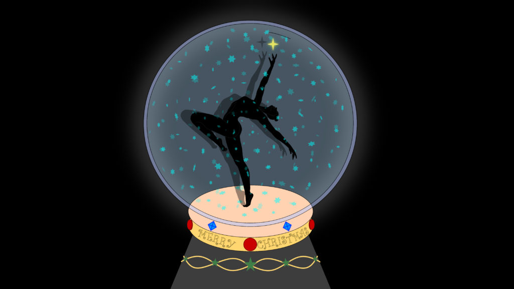 Digital drawing of a ballerina in a snowglobe