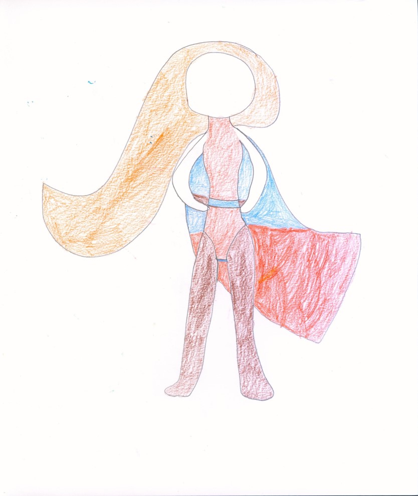 Pencil drawing of a woman wearing a superhero cape
