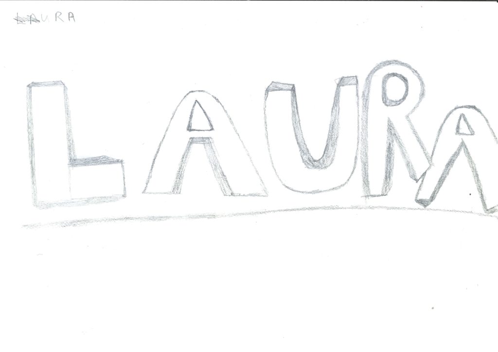 3D letter drawing of the name Laura