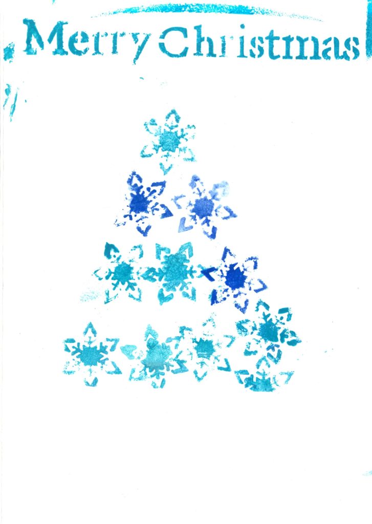 Stencilled Christmas Tree in Blue