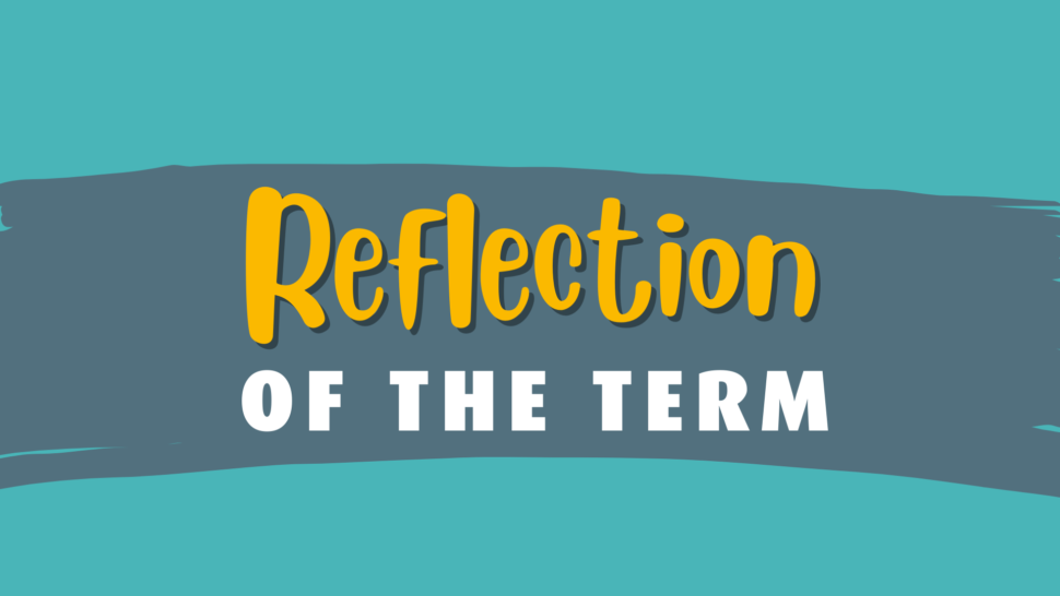 Reflection of the Term written on a blue and grey background