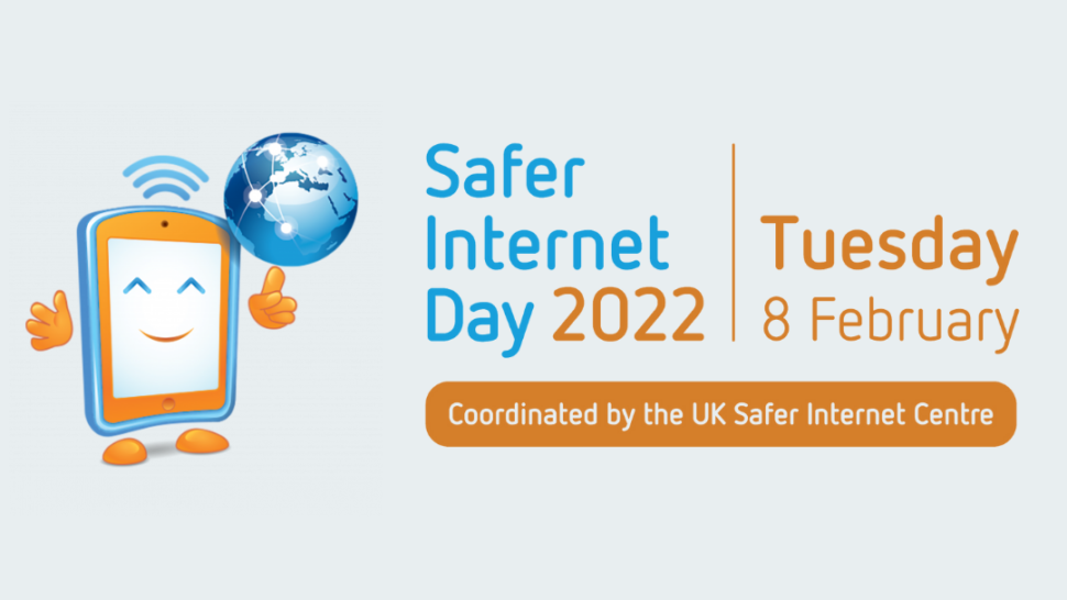 Safer Internet Day logo. Text reads 'Safer Internet Day 2022, Tuesday 8 February, coordinated by the UK Safer Internet Centre