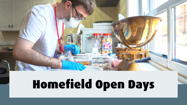 Student sorting sweets. Text reads- Homefield Open Days