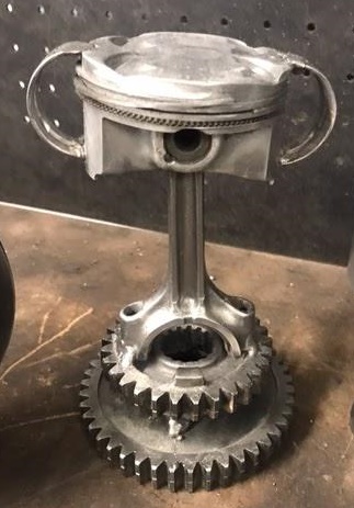 Trophy made from engine parts