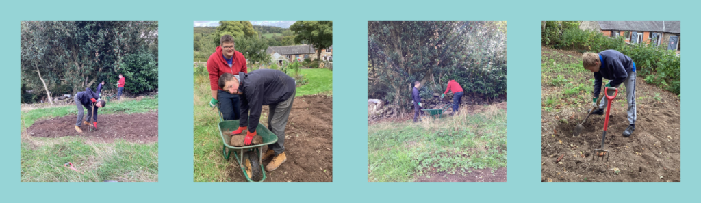 Students working on the grounds