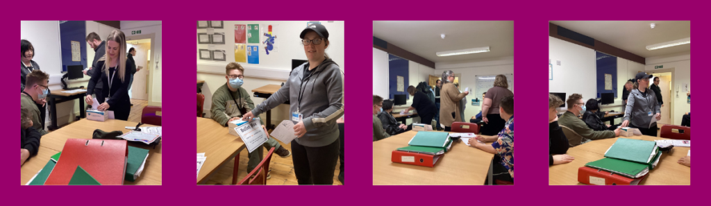 Pictures of students and staff voting