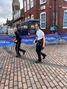 A picture of Paul speed walking the race.