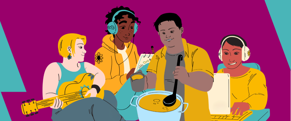 graphics of young people taking part in different activities