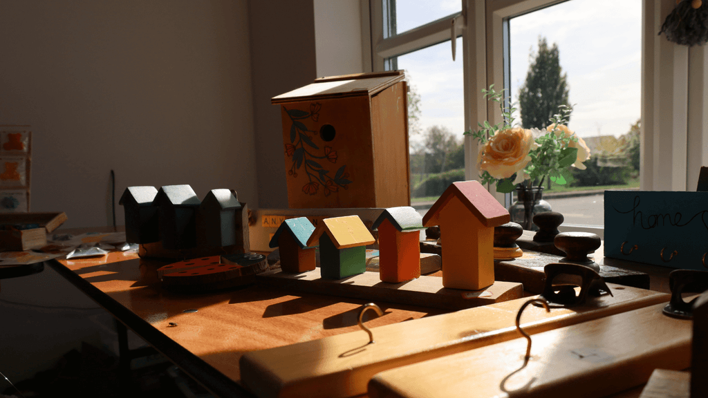 a photo of some of the wooden craft products that were for sale